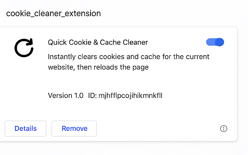 Quick Cookie  Cache Cleaner  from Chrome web store to be run with OffiDocs Chromium online
