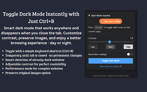 Quick Dark Mode  from Chrome web store to be run with OffiDocs Chromium online