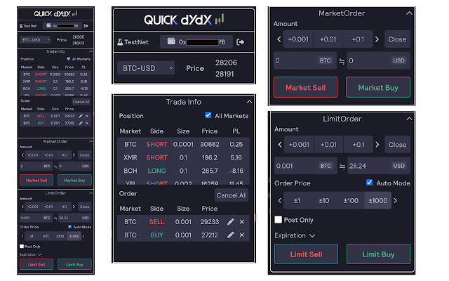 Chrome ウェブストアからの QUICK dYdX dYdX Trade Support Extension を OffiDocs Chromium online で実行します