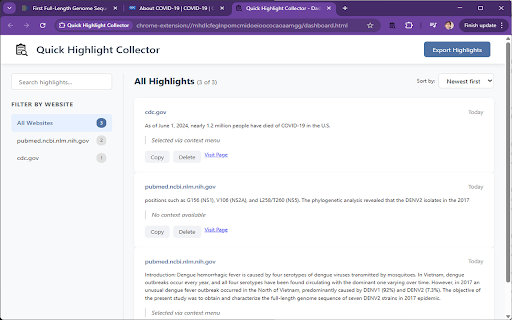 Quick Highlight Collector  from Chrome web store to be run with OffiDocs Chromium online