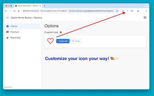 Quick Home Button Homepage Access on Any Website  from Chrome web store to be run with OffiDocs Chromium online
