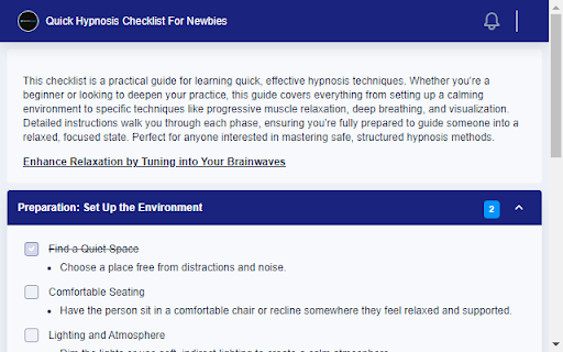 Quick Hypnosis Checklist For Newbies  from Chrome web store to be run with OffiDocs Chromium online