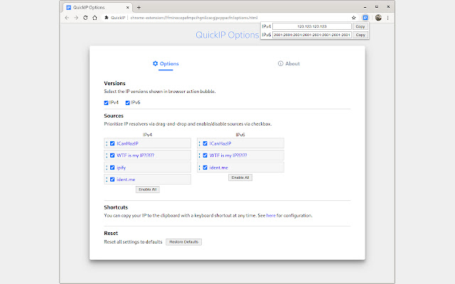 QuickIP  from Chrome web store to be run with OffiDocs Chromium online
