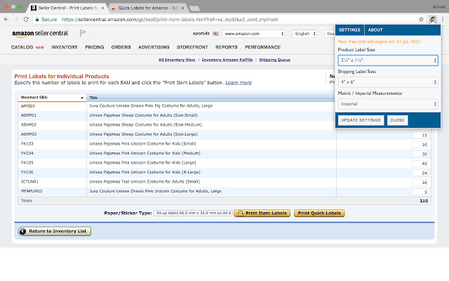 Quick Labels for Amazon  from Chrome web store to be run with OffiDocs Chromium online