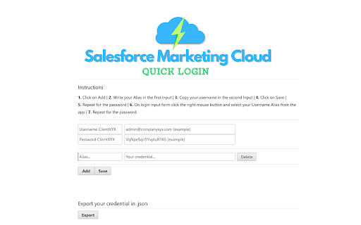 QuickLogInSFMC  from Chrome web store to be run with OffiDocs Chromium online