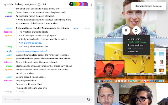QuicklyChat Screen Sharing  from Chrome web store to be run with OffiDocs Chromium online