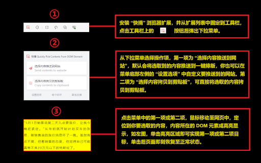 快摘 Quickly Pick Contents From DOM Element  from Chrome web store to be run with OffiDocs Chromium online