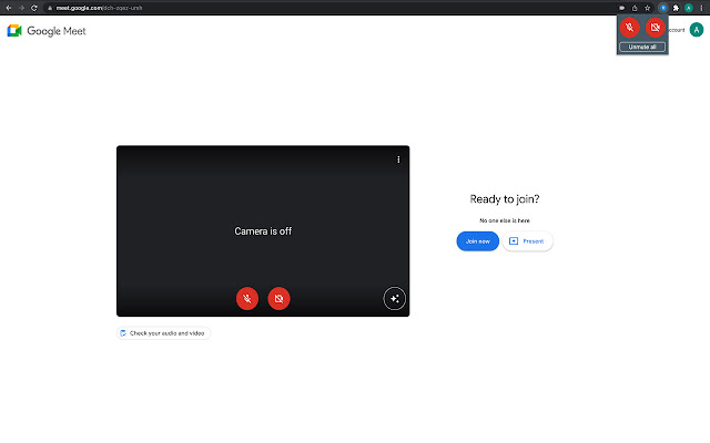 Quick Meet Mute  from Chrome web store to be run with OffiDocs Chromium online