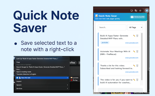 Quick Note Saver  from Chrome web store to be run with OffiDocs Chromium online
