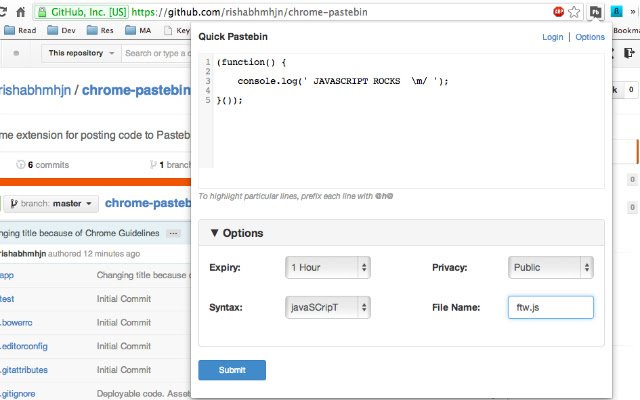 Quick Pastebin  from Chrome web store to be run with OffiDocs Chromium online