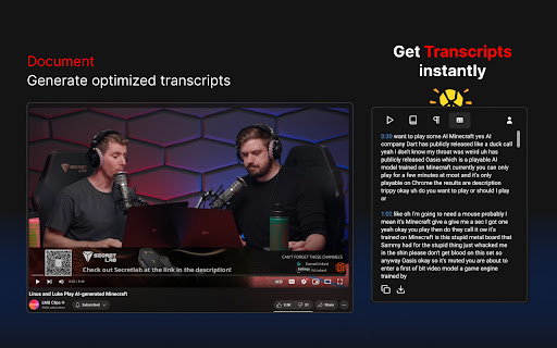 Quickplay Youtube AI Assistant  from Chrome web store to be run with OffiDocs Chromium online