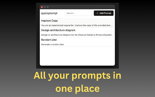 quickprompt Prompt Manager for ChatGPT and Claude  from Chrome web store to be run with OffiDocs Chromium online