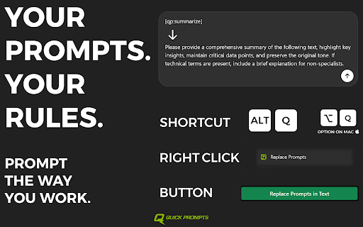 Quick Prompts  from Chrome web store to be run with OffiDocs Chromium online