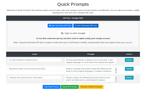 Quick Prompts: ChatGPT Text Rewriter  Summarizer  from Chrome web store to be run with OffiDocs Chromium online