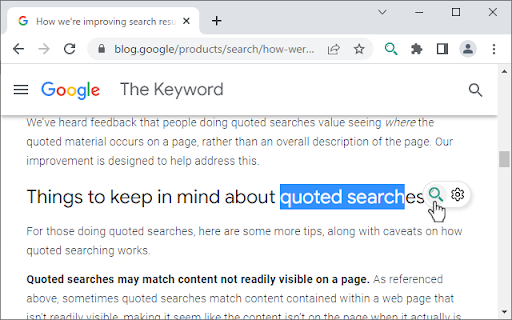 Quick Quoted Search  from Chrome web store to be run with OffiDocs Chromium online