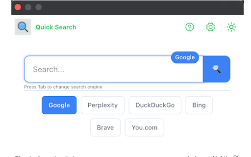 Quick Search Multi Search Engine  from Chrome web store to be run with OffiDocs Chromium online