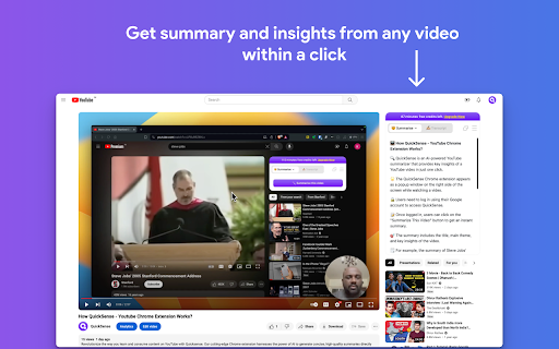 Quicksense Ultimate YouTube Summary Tool using AI  from Chrome web store to be run with OffiDocs Chromium online
