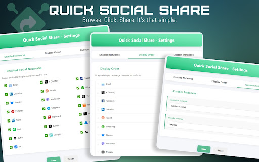 Quick Social Share  from Chrome web store to be run with OffiDocs Chromium online