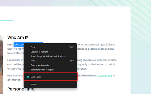 Quick Speak  from Chrome web store to be run with OffiDocs Chromium online