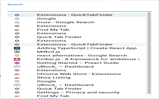 QuickTabFinder  from Chrome web store to be run with OffiDocs Chromium online