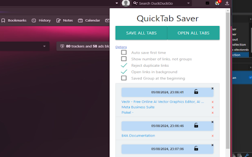 Quick Tab Saver  from Chrome web store to be run with OffiDocs Chromium online