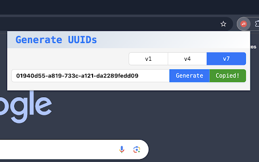 Quick UUID Generator  from Chrome web store to be run with OffiDocs Chromium online