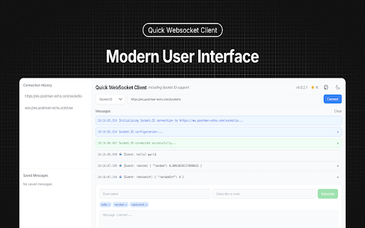 Quick WebSocket Client with Socket.IO  from Chrome web store to be run with OffiDocs Chromium online
