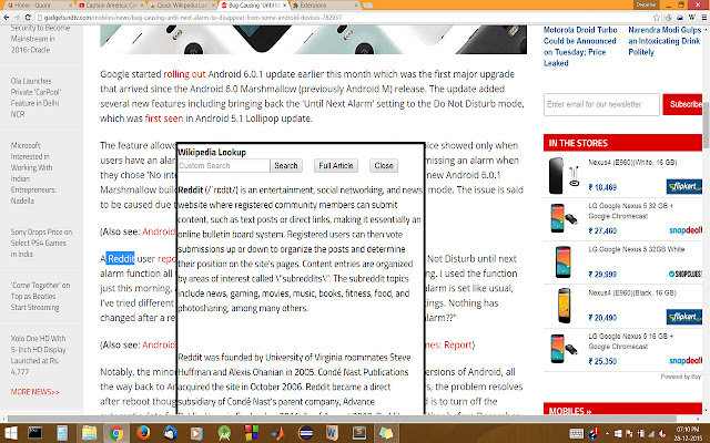 Quick Wikipedia Lookup  from Chrome web store to be run with OffiDocs Chromium online