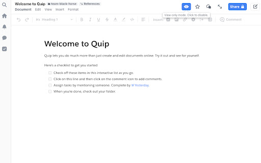 Quip View Only Mode  from Chrome web store to be run with OffiDocs Chromium online