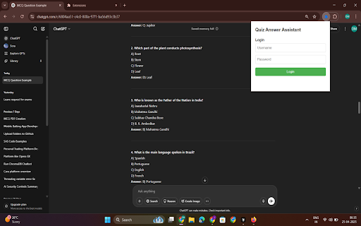 Quiz Answer Assistant  from Chrome web store to be run with OffiDocs Chromium online