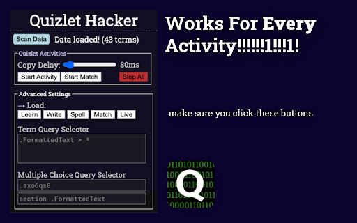 Quizlet Hacker  from Chrome web store to be run with OffiDocs Chromium online