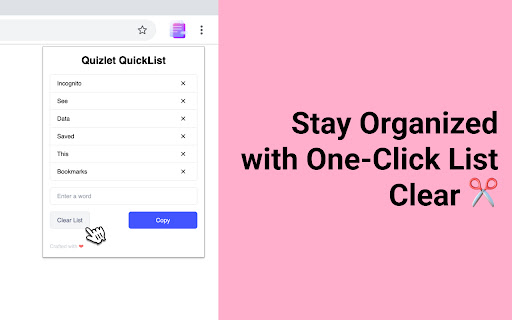Quizlet QuickList  from Chrome web store to be run with OffiDocs Chromium online