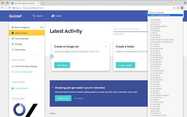Quizlet Speak  from Chrome web store to be run with OffiDocs Chromium online