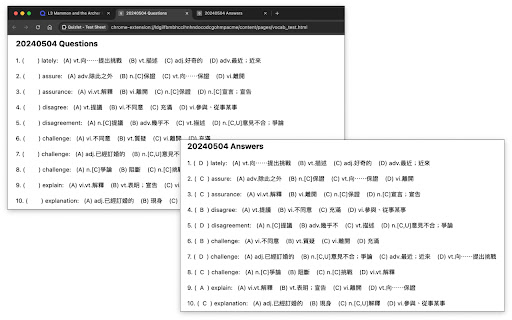 Quizlet Test Sheet  from Chrome web store to be run with OffiDocs Chromium online