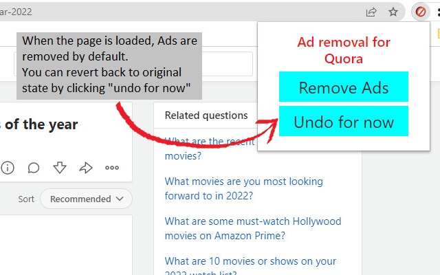 Quora Ad removal  from Chrome web store to be run with OffiDocs Chromium online