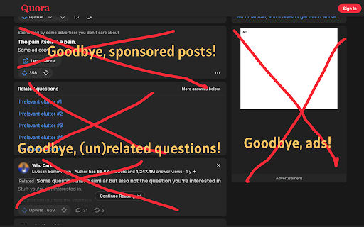 Quora Fixer  from Chrome web store to be run with OffiDocs Chromium online