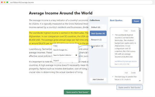 Quote Collector  from Chrome web store to be run with OffiDocs Chromium online