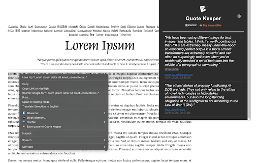 Quote Keeper  from Chrome web store to be run with OffiDocs Chromium online