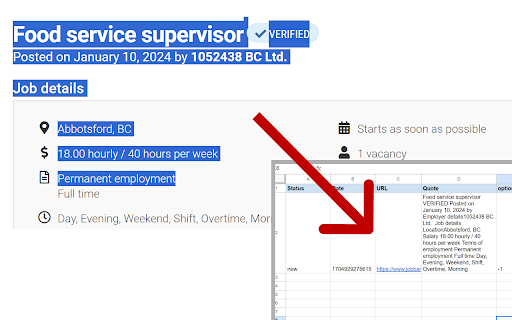 QuoteSaver to Spreadsheets  from Chrome web store to be run with OffiDocs Chromium online