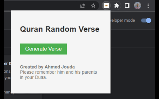 Quran Random Verse  from Chrome web store to be run with OffiDocs Chromium online