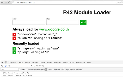 R42 Module Loader  from Chrome web store to be run with OffiDocs Chromium online