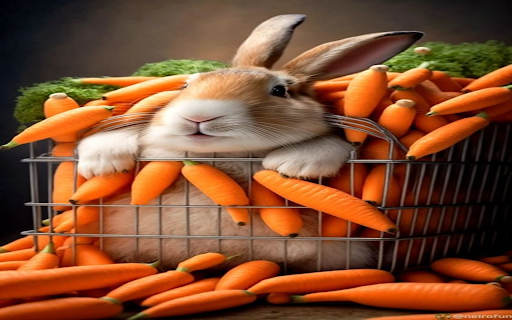 Rabbit in a basket of carrots Wallpaper  from Chrome web store to be run with OffiDocs Chromium online