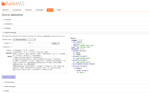 RabbitMQ UI  from Chrome web store to be run with OffiDocs Chromium online
