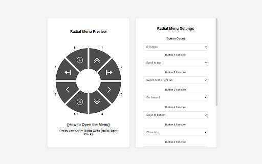 Radial Mouse Gestures  from Chrome web store to be run with OffiDocs Chromium online