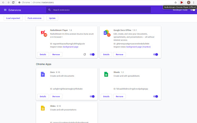 RadioXtream Player  from Chrome web store to be run with OffiDocs Chromium online