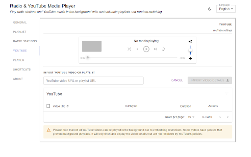 Radio  YouTube Media Player  from Chrome web store to be run with OffiDocs Chromium online