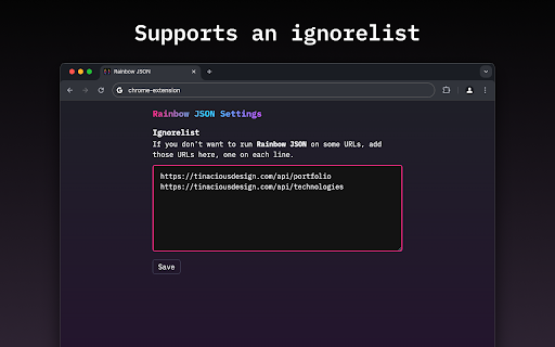 Rainbow JSON Viewer  from Chrome web store to be run with OffiDocs Chromium online