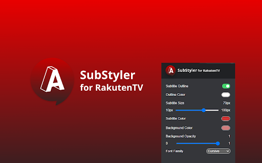 Rakuten TV SubStyler: customize subtitles  from Chrome web store to be run with OffiDocs Chromium online
