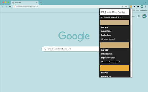 RAL Classic Colors List  from Chrome web store to be run with OffiDocs Chromium online