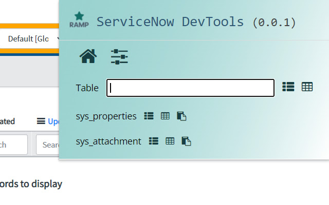 RAMP ServiceNow DevTools  from Chrome web store to be run with OffiDocs Chromium online